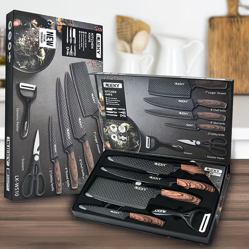 Professional 6/7pcs Kitchen Knife Set, Chef's Knife, Slicing Knife, Peeler, and Scissors,