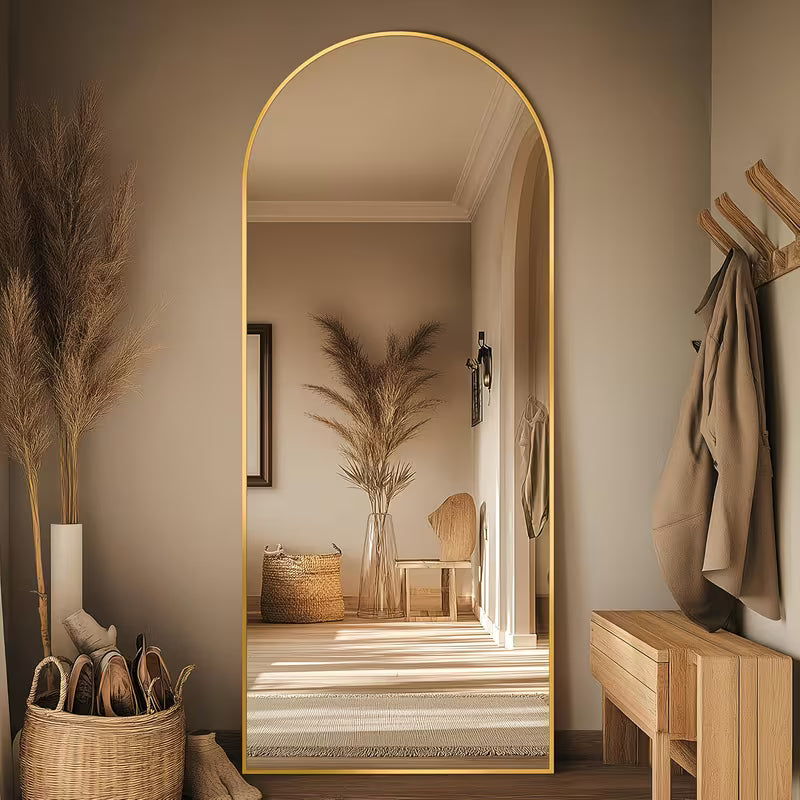 Homsion Full Length Floor Mirror - Freestanding Arched design with Sturdy Base, Large Full Body Mirror for Bedroom