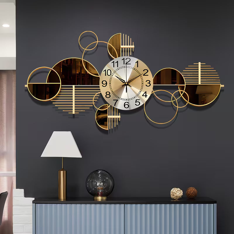 Metal Wall Clock Decorative 3D Metal Wall Art Clock For Living Room Bedroom Creative Modern Big Wall Clock Decor With Silent No-Ticking 34 X 17 Inch