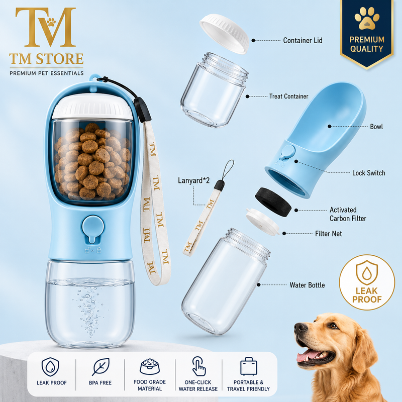 Dog Water Bottle Portable with Food Container.